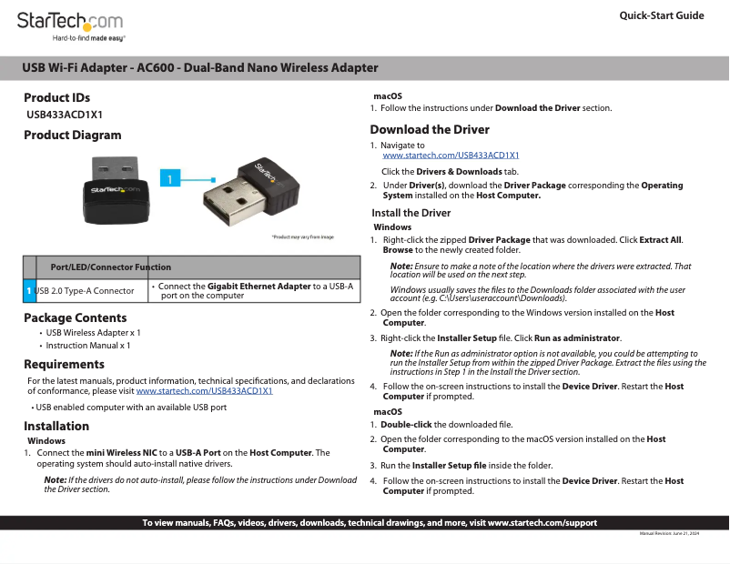 Page 1 de la notice Manuel utilisateur StarTech.com USB433ACD1X1