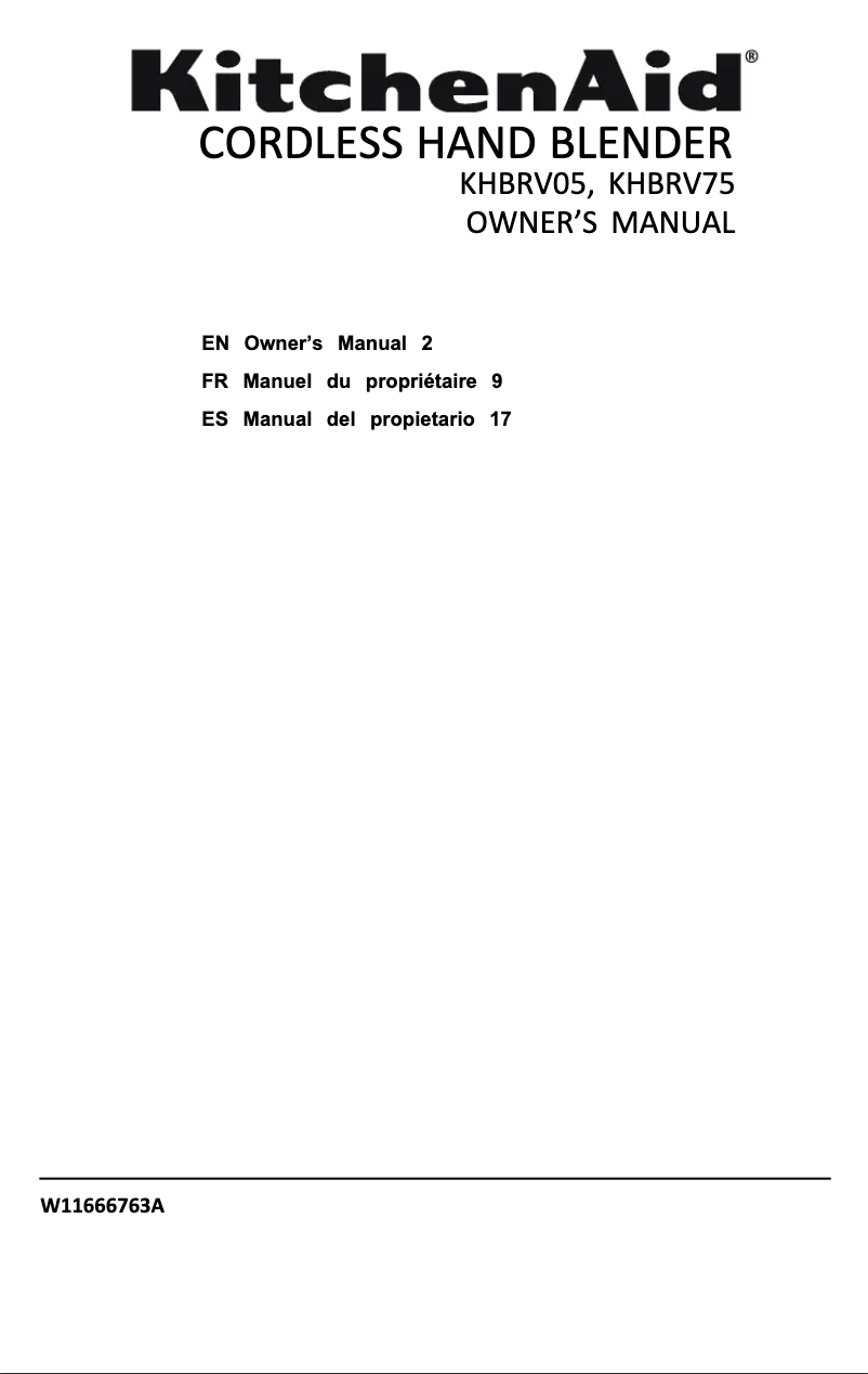 Page 1 de la notice Manuel utilisateur KitchenAid KHBRV75