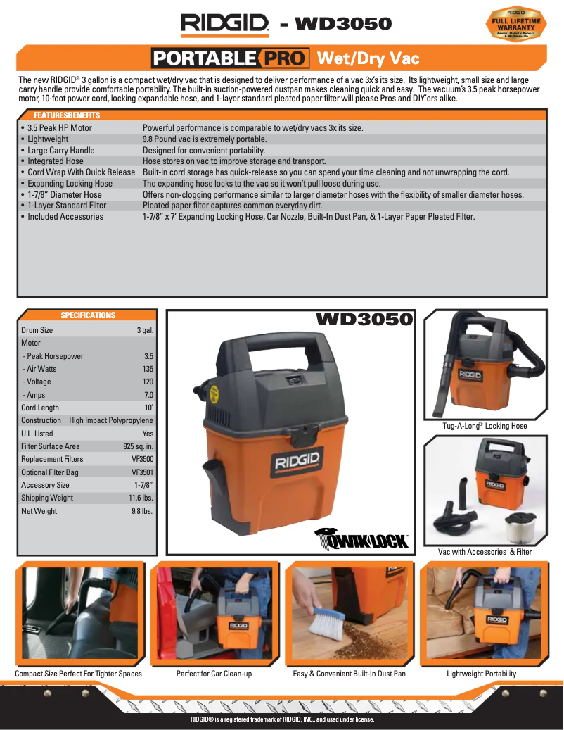 Page n°1 - Catalogue Ridgid WD3050M