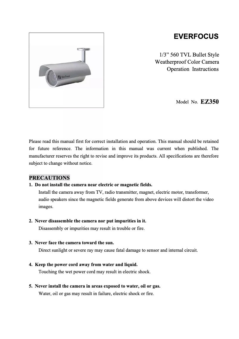 Page n°1 - Manuel utilisateur EverFocus EZ350