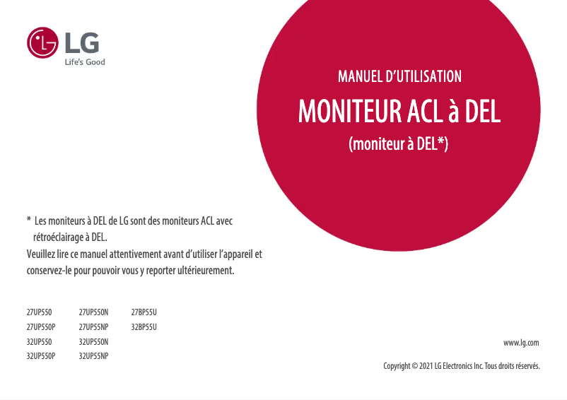 Page n°1 - Manuel utilisateur LG 27UP550N