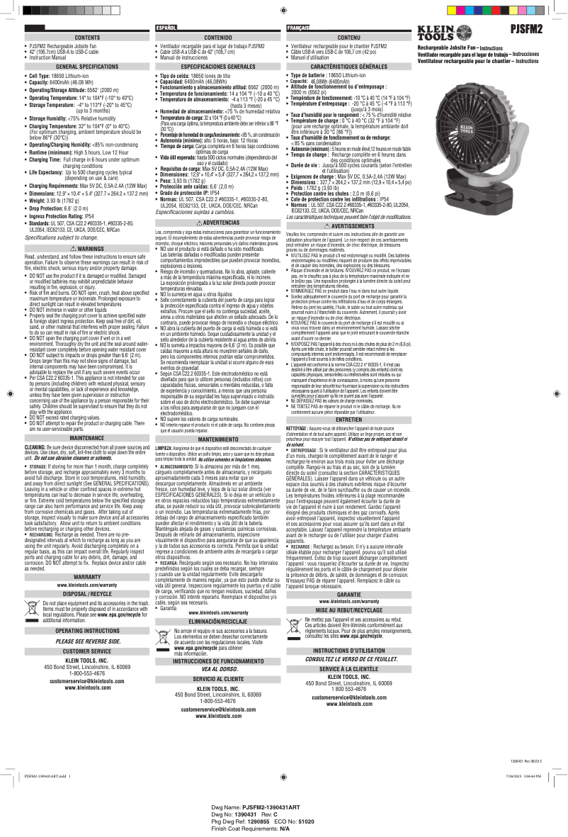 Page n°1 - Manuel utilisateur Klein Tools PJSFM2