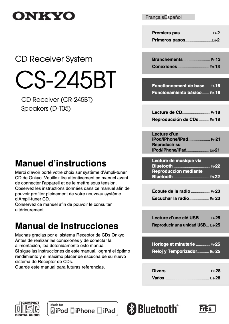 Image de la première page du manuel de l'appareil CS-245BT