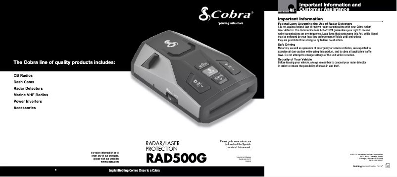 Página 1 del manual Manual de usuario Cobra RAD 500G