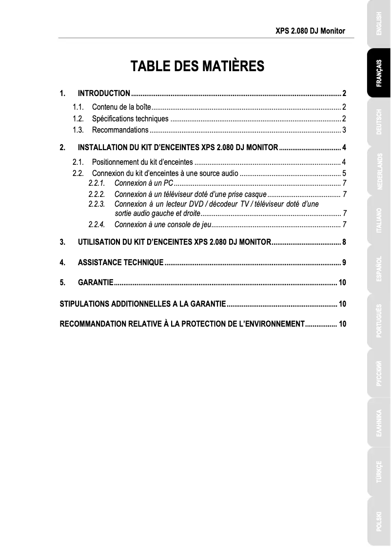 Page 1 de la notice Manuel utilisateur Hercules XPS 2.0 80
