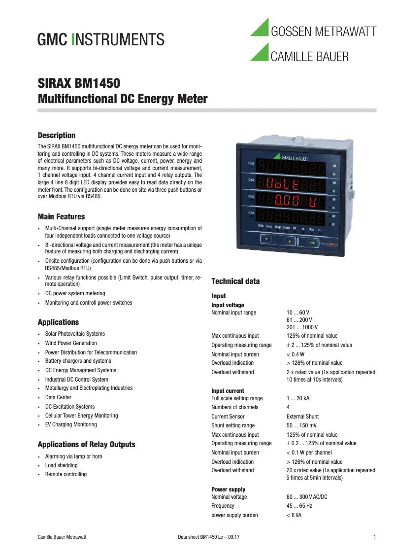 Imagen de la primera página del manual del dispositivo SIRAX BM1450