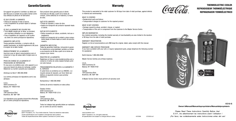 Page 1 de la notice Manuel utilisateur Coca-Cola CC12-G