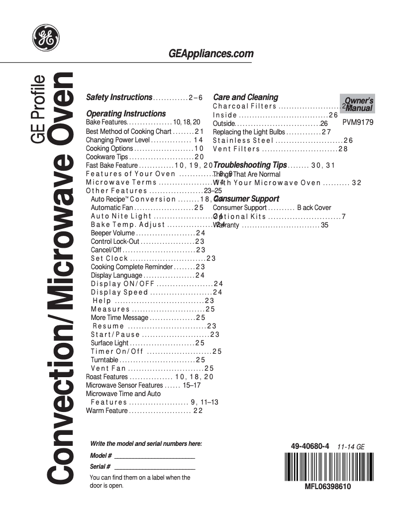 Page n°1 - Manuel d'utilisation et d'entretien GE PVM9179DFCC