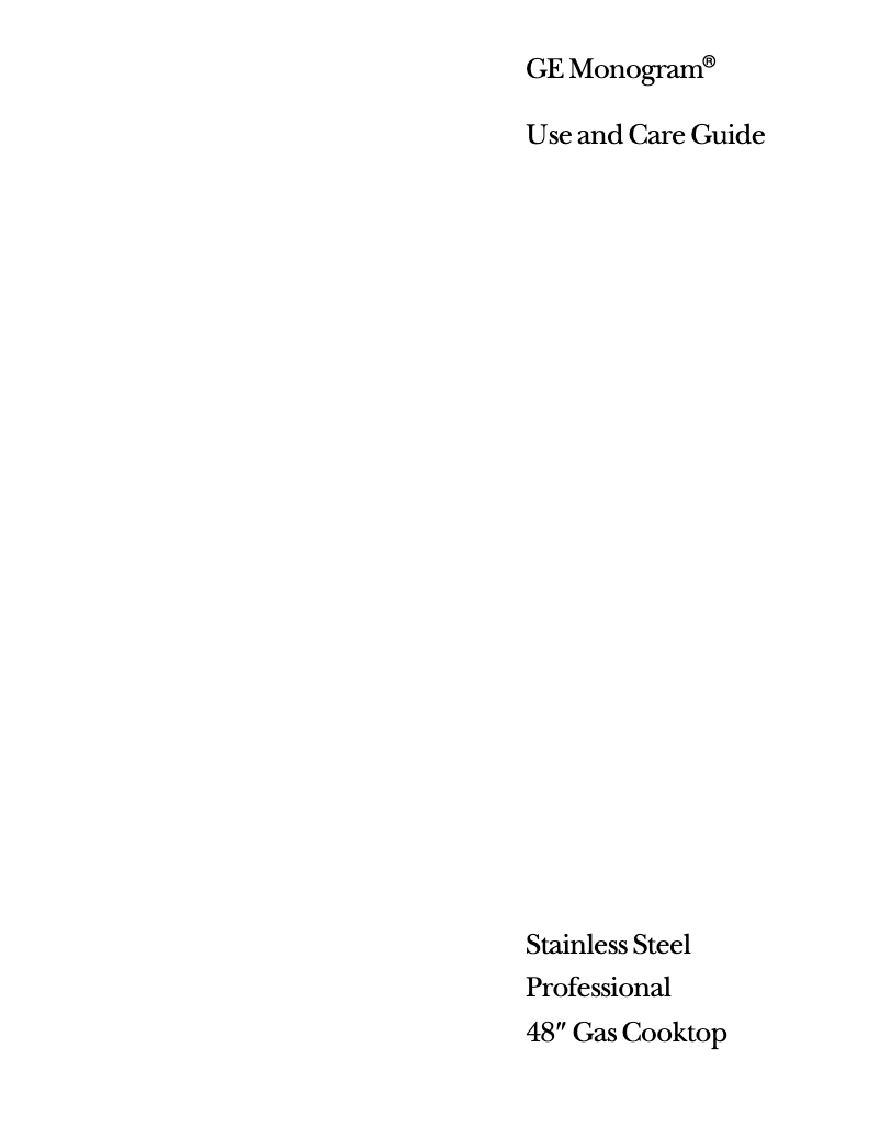 Page n°1 - Manuel d'utilisation et d'entretien GE ZGU48N6RWSS