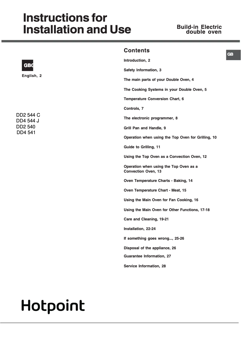 Page 1 de la notice Mode d'emploi Hotpoint DD2 540 BL