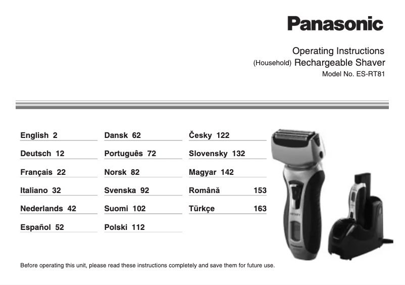 Page 1 de la notice Manuel utilisateur Panasonic ES-RT81