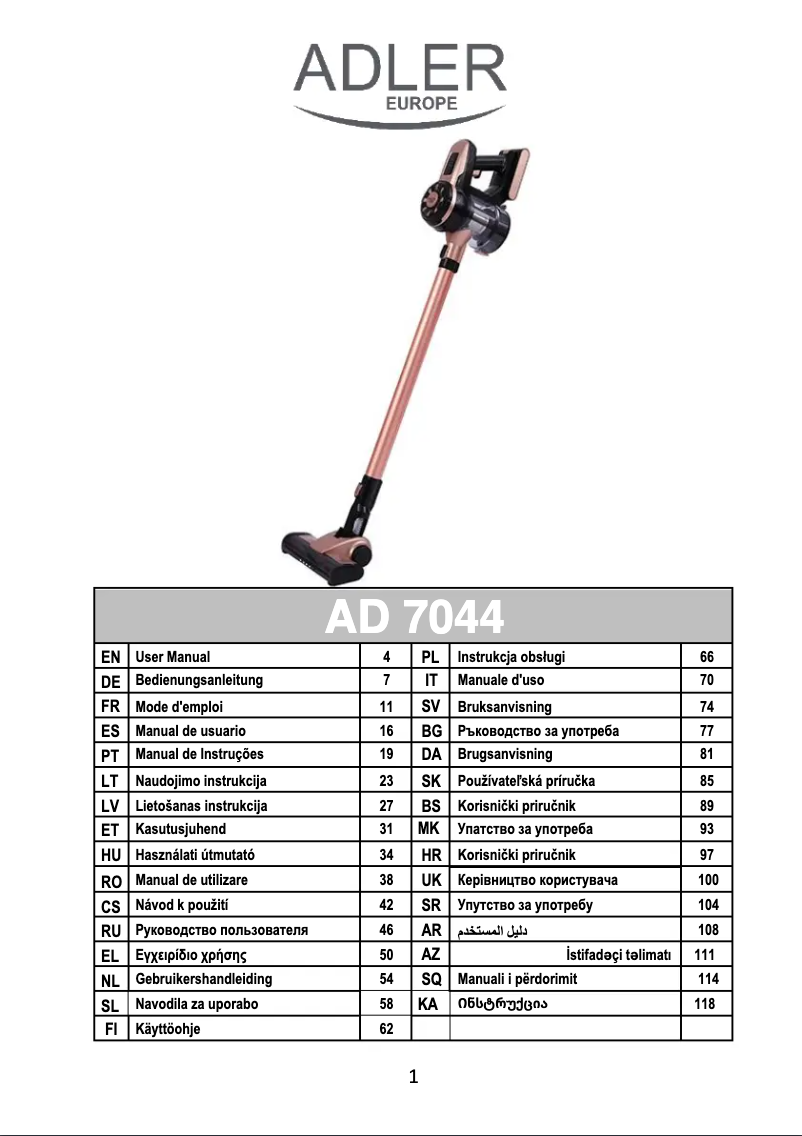 Page 1 de la notice Manuel utilisateur Adler AD 7044