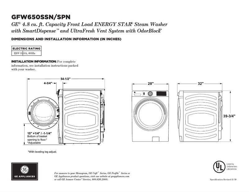 Page 1 de la notice Instructions / montage GE GFW650SPNSN