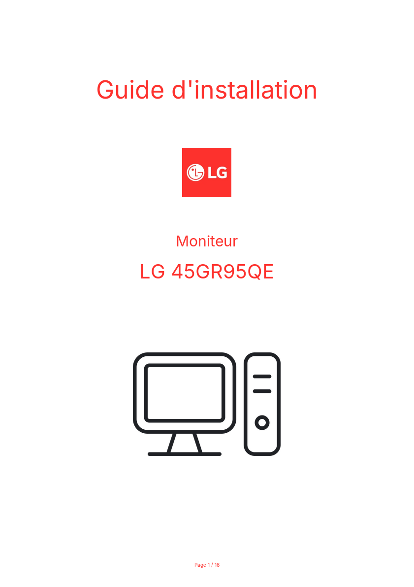 Page n°1 - Guide d'installation LG 45GR95QE