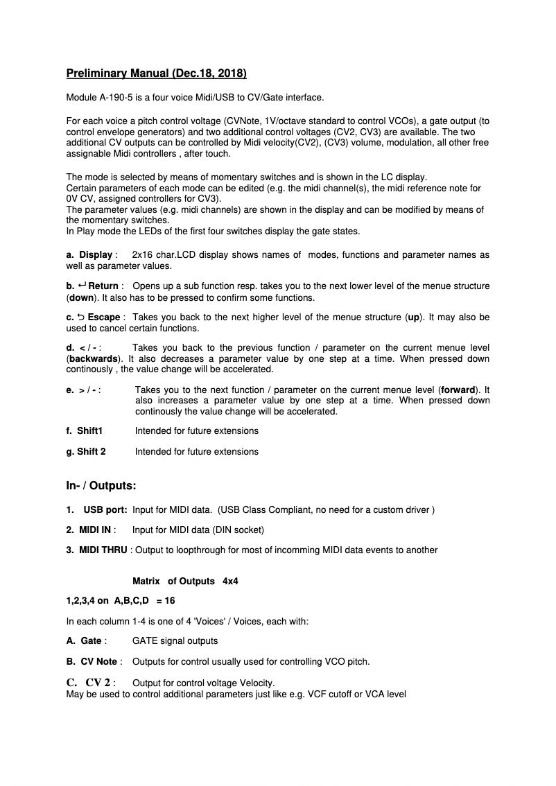 Page 1 de la notice Manuel utilisateur Doepfer A-190-5