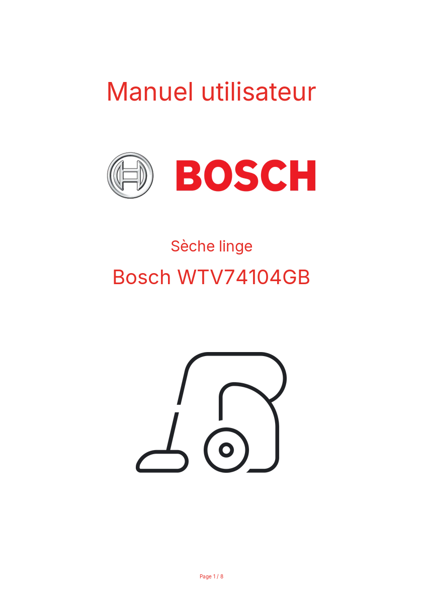 Page n°1 - Manuel utilisateur Bosch WTV74104GB