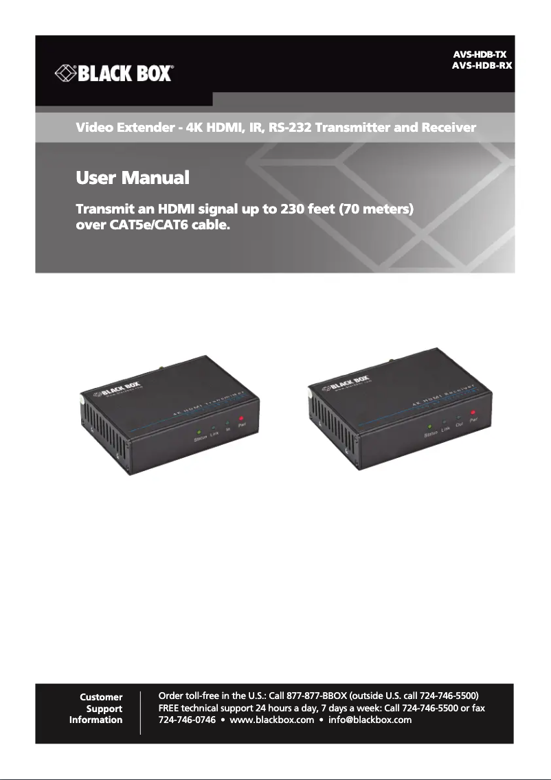 Page 1 de la notice Manuel utilisateur Black Box AVS-HDB-TX