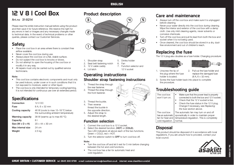 Page 1 de la notice Manuel utilisateur Asaklitt 31-8214