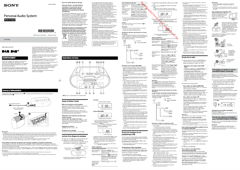 Page n°1 - Manuel utilisateur Sony ZS-PS55