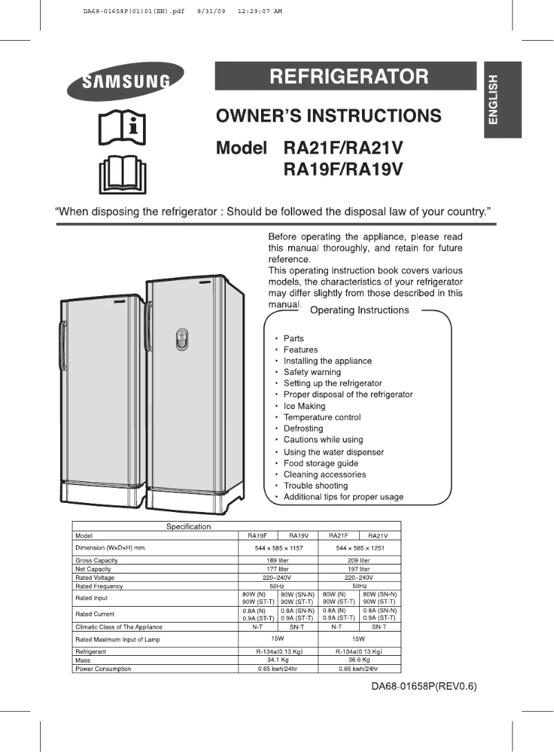 Page n°1 - Manuel utilisateur Samsung RA21VASS