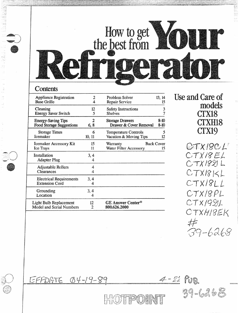 First page image of the manual for CTX19MACWW