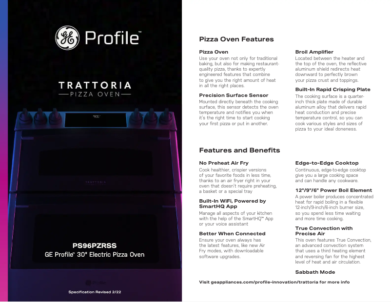 Page 1 de la notice Fiche technique GE Profile PS96PZRSS