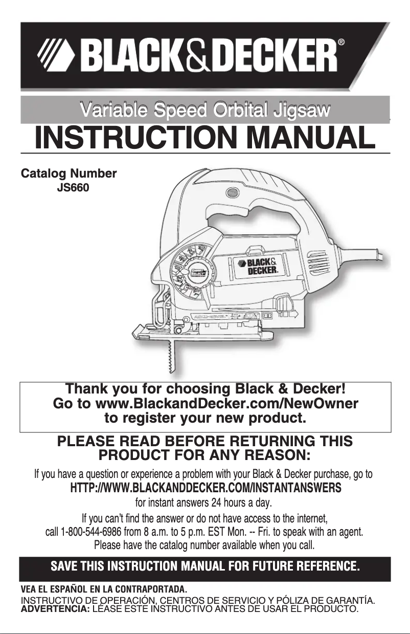 Page 1 de la notice Manuel utilisateur Black & Decker JS660