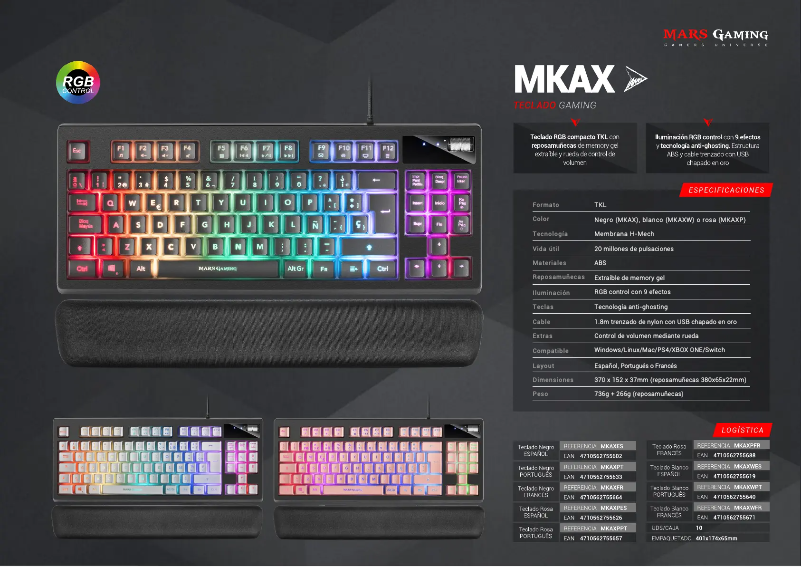 Page 1 de la notice Fiche technique Mars Gaming MKAX