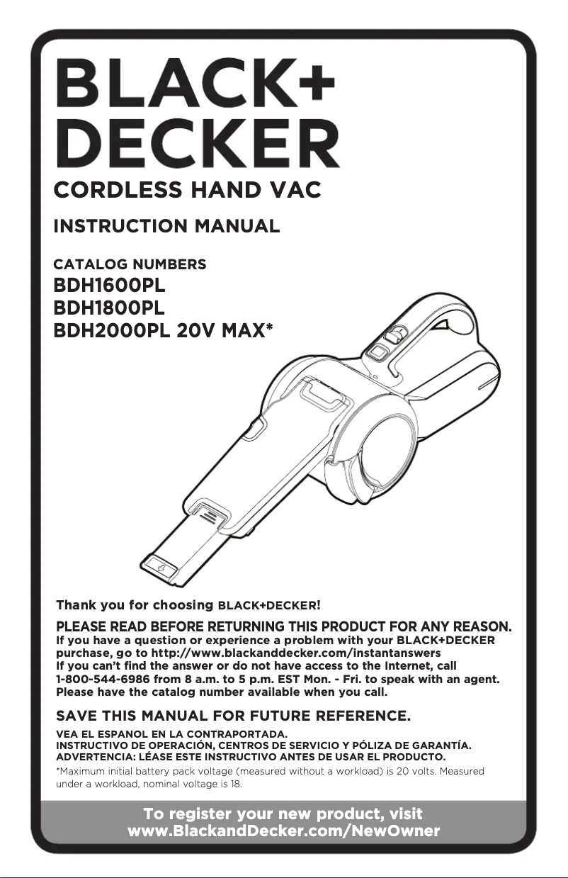 Page n°1 - Manuel utilisateur Black & Decker BDH2000PL