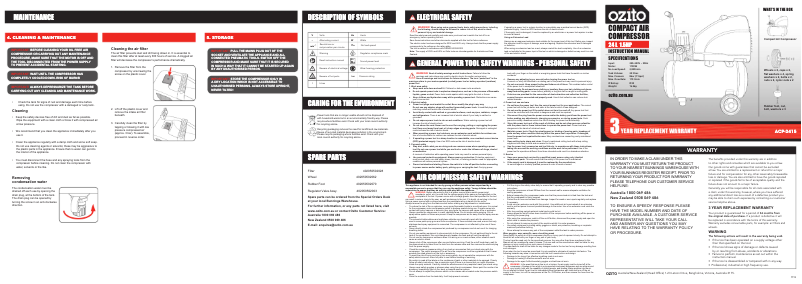Page 1 de la notice Manuel utilisateur Ozito ACP-2415