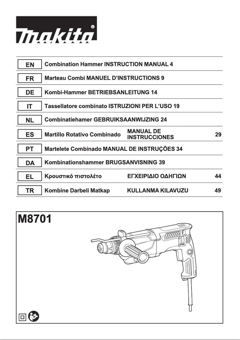 Page n°1 - Manuel utilisateur Makita M8701