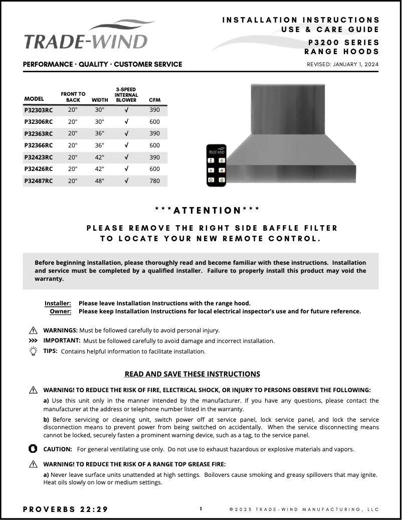 Page 1 de la notice Manuel utilisateur Trade-Wind P32487RC