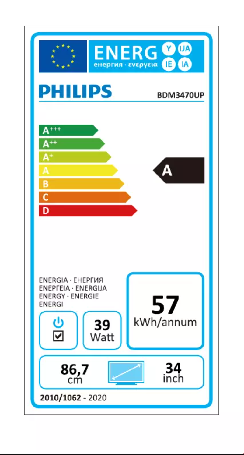 Page 1 de la notice Label énergétique Philips BDM3470UP