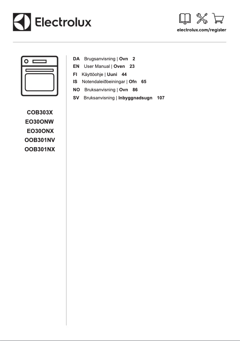 Page 1 de la notice Manuel utilisateur Electrolux OOB301NX