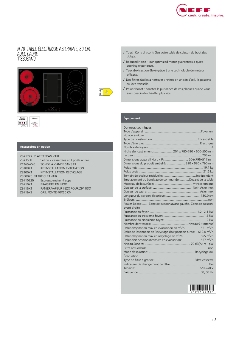 Page n°1 - Manuel utilisateur Neff T18BD3AN0