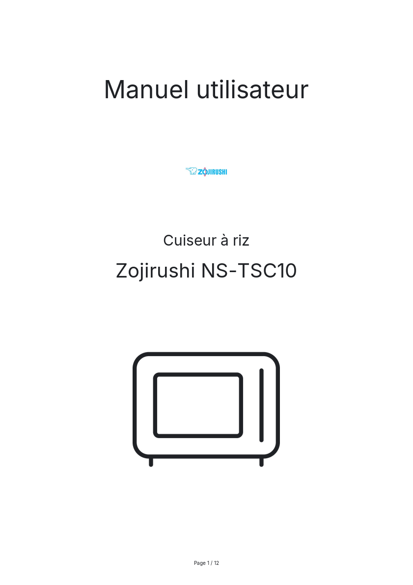 Page n°1 - Manuel utilisateur Zojirushi NS-TSC10