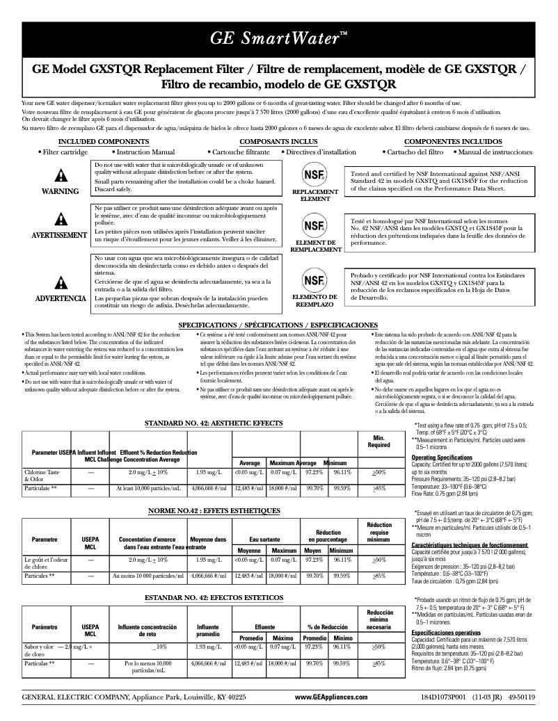 Page 1 de la notice Manuel utilisateur GE GXSTQR