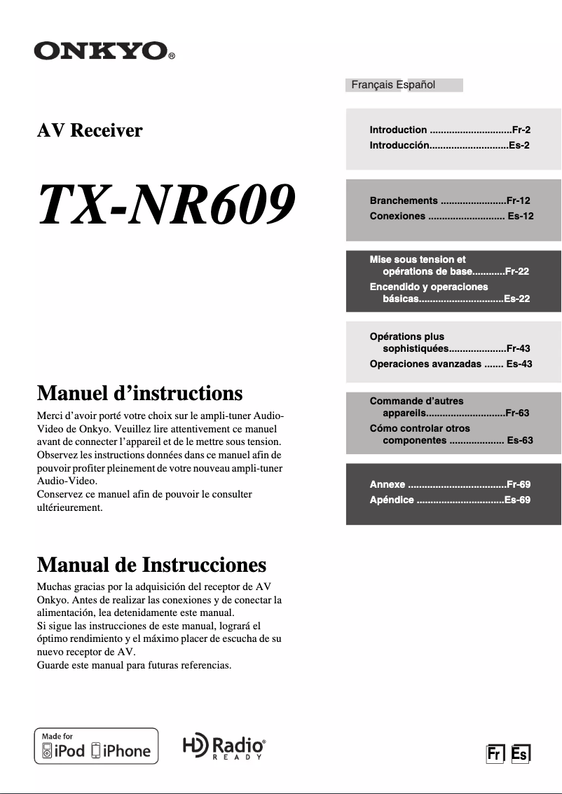 Page 1 de la notice Manuel utilisateur Onkyo TX-NR809