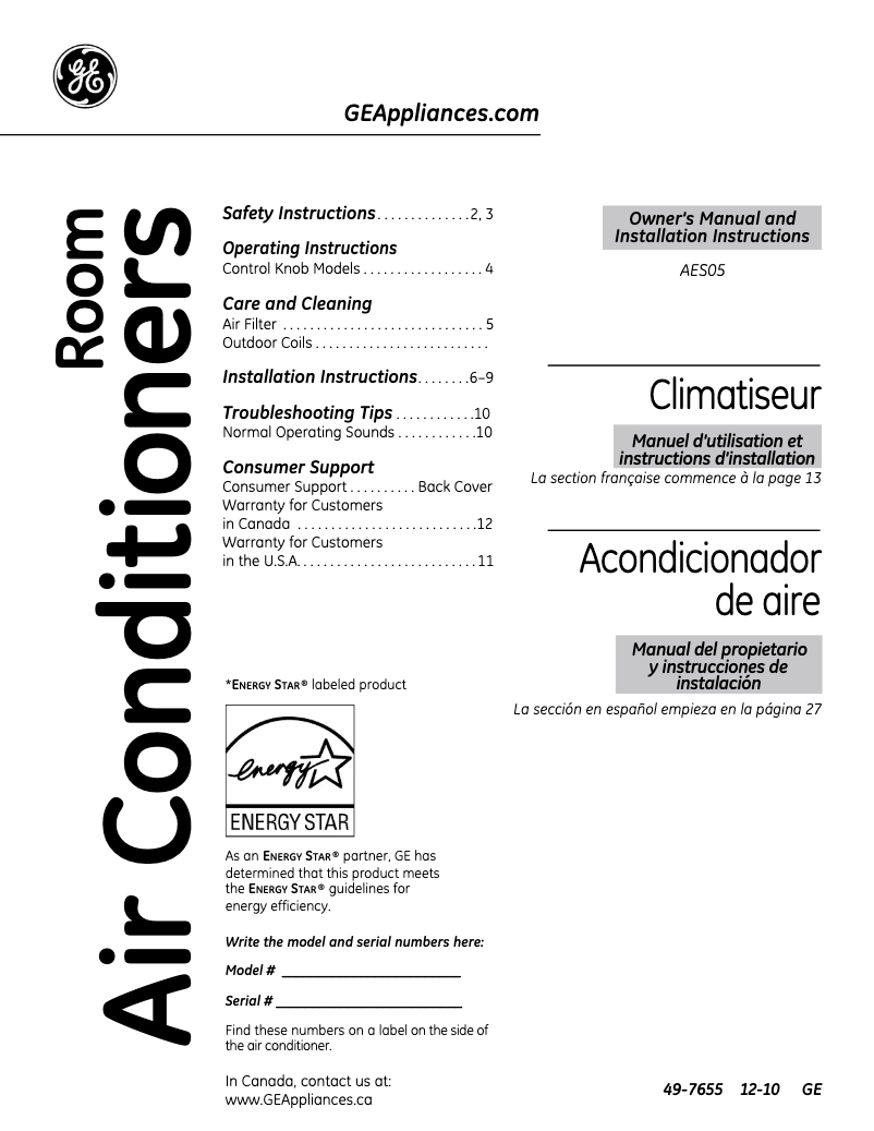 Image de la première page du manuel de l'appareil AES05LQ