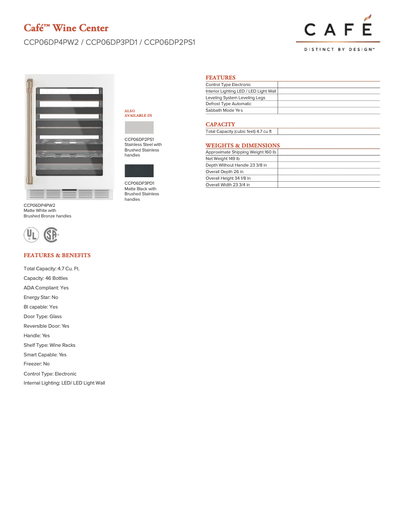 Page 1 de la notice Fiche technique GE CCP06DP3PD1