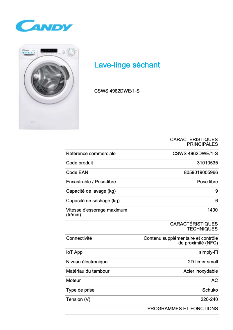 Image de la première page du manuel de l'appareil CSWS 4962DWE/1-S