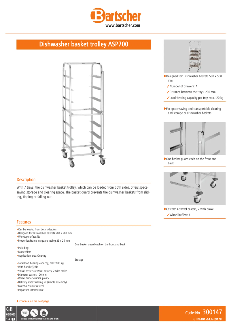 Page n°1 - Fiche technique Bartscher ASP700