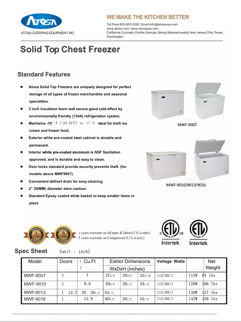 Page 1 de la notice Fiche technique Atosa Commercial MWF9010