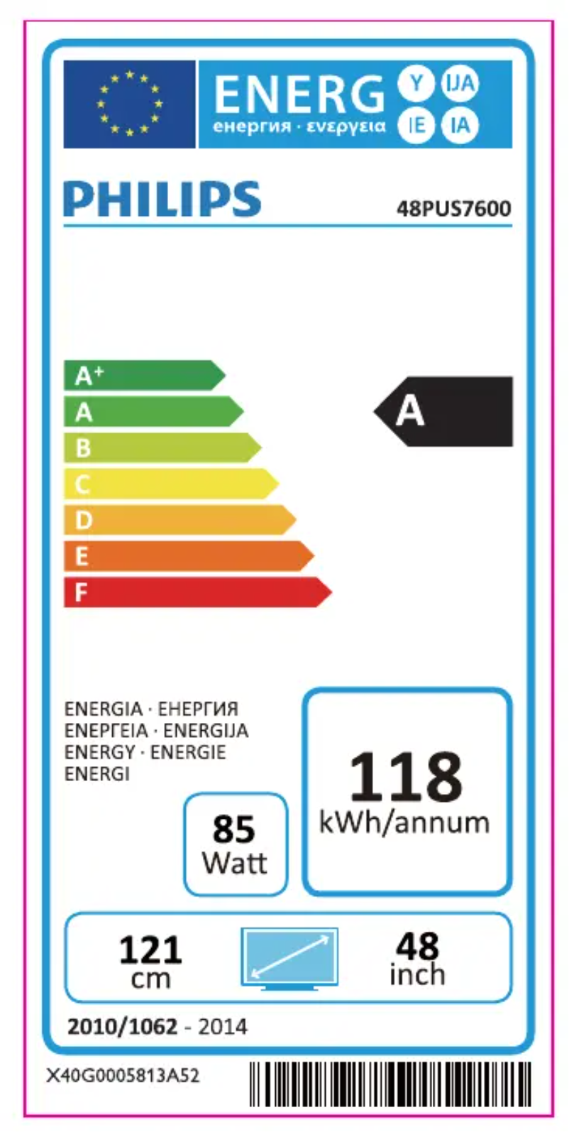 Page 1 de la notice Label énergétique Philips 55PUS7600