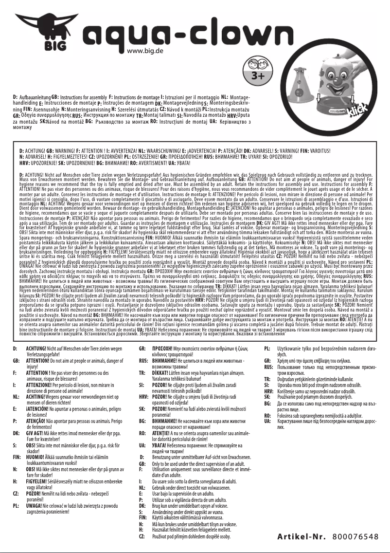 Page 1 de la notice Manuel utilisateur BIG Aqua Clown