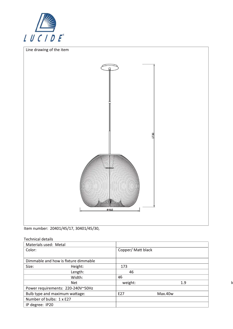Page 1 de la notice Manuel utilisateur Lucide Wirio 20401/45/17