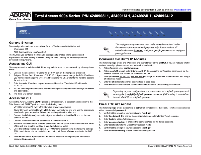 Page n°1 - Manuel utilisateur Adtran Total Access 908e