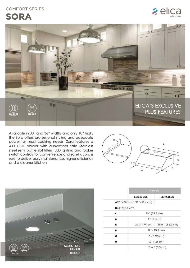 Page 1 de la notice Fiche technique Elica Sora ESR436SS