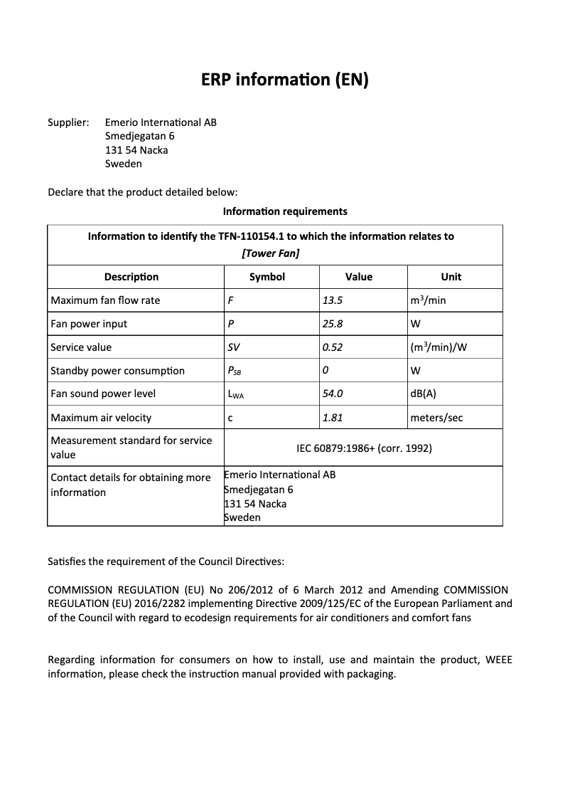 Page n°1 - Fiche technique Emerio TFN-110154.1