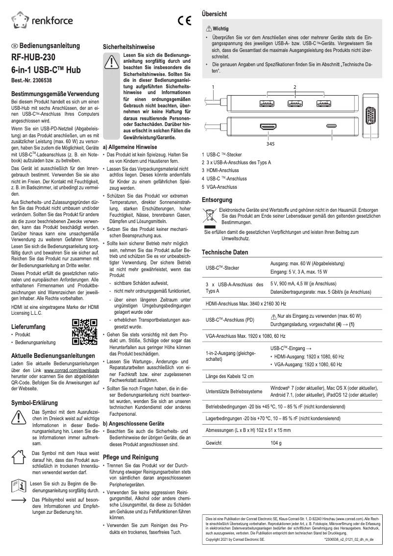 Page 1 de la notice Manuel utilisateur Renkforce RF-HUB-230
